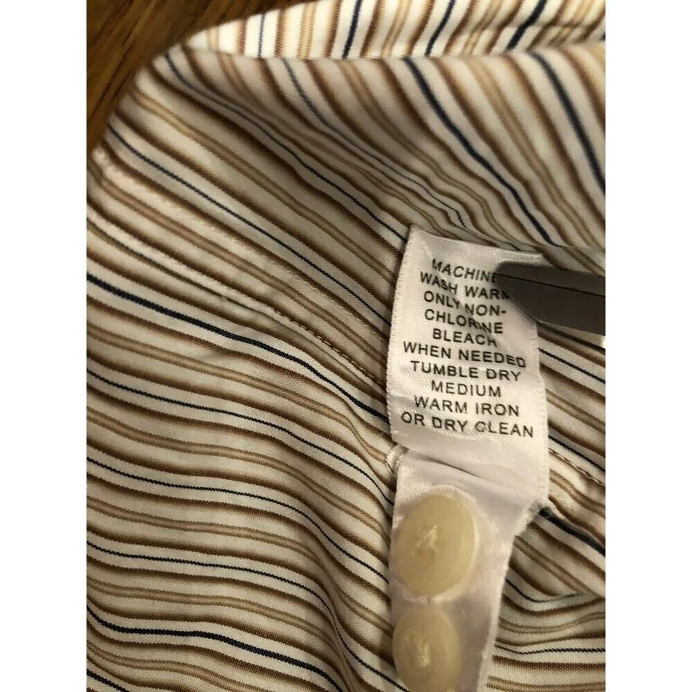 Banana Republic Mens Large Brown Striped Button Front 16 16.5 Slim Fit Italy